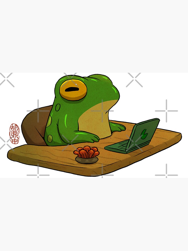 Aperçu 7 sur 7. Casquette avec l'œuvre jolie grenouille zonant au bureau, travail à domicile, œuvres d'art asiatiques créée et vendue par DingHuArt.