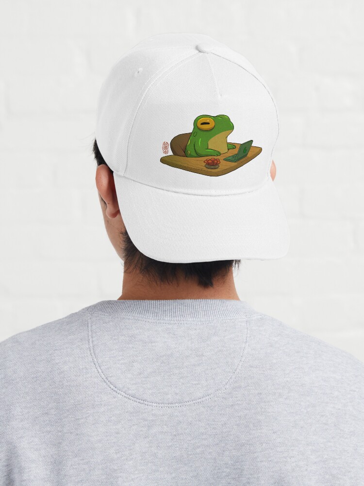 Aperçu 4 sur 7. Casquette avec l'œuvre jolie grenouille zonant au bureau, travail à domicile, œuvres d'art asiatiques créée et vendue par DingHuArt.