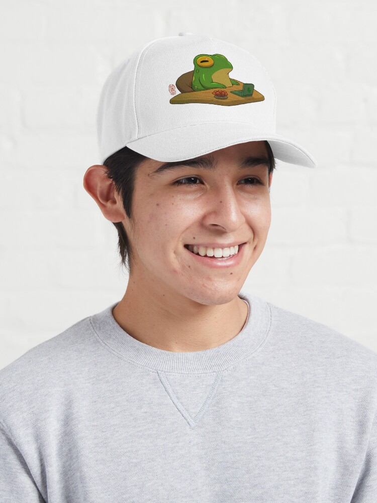 Aperçu 3 sur 7. Casquette avec l'œuvre jolie grenouille zonant au bureau, travail à domicile, œuvres d'art asiatiques créée et vendue par DingHuArt.