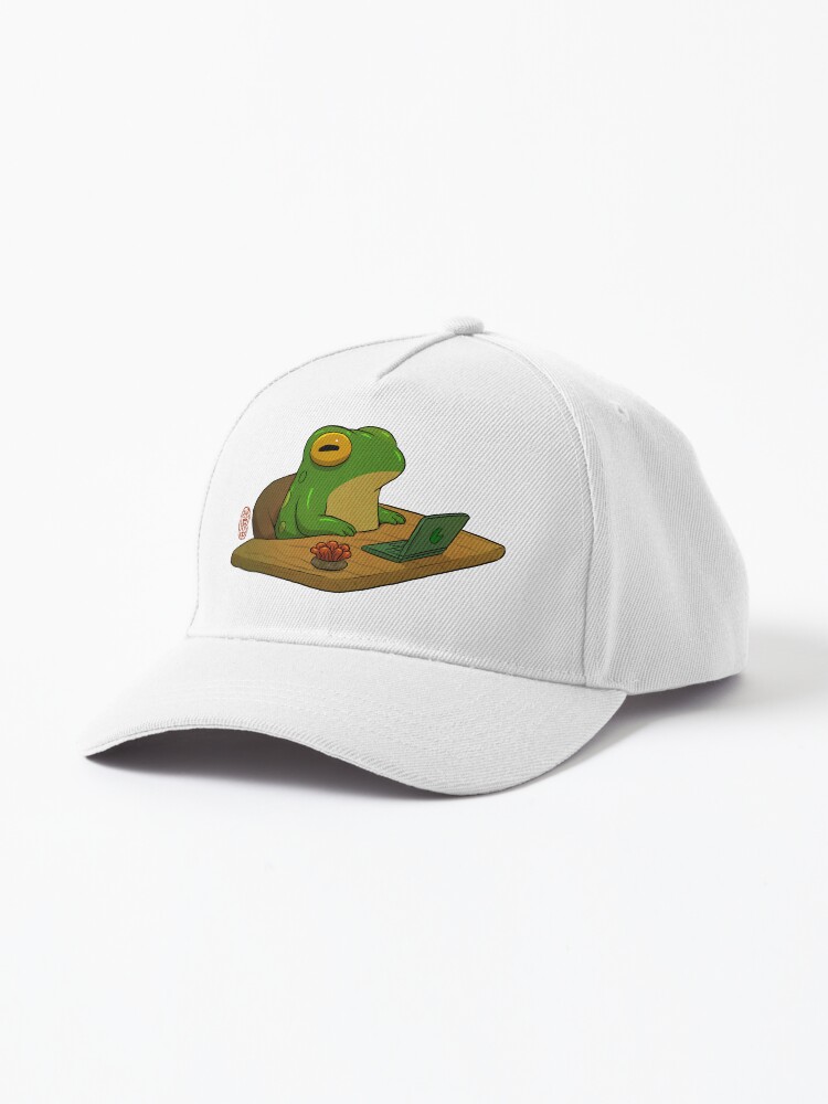 Aperçu 1 sur 7. Casquette avec l'œuvre jolie grenouille zonant au bureau, travail à domicile, œuvres d'art asiatiques créée et vendue par DingHuArt.
