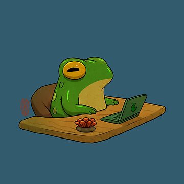 Aperçu de l'œuvre jolie grenouille zonant au bureau, travail à domicile, œuvres d'art asiatiques de DingHuArt