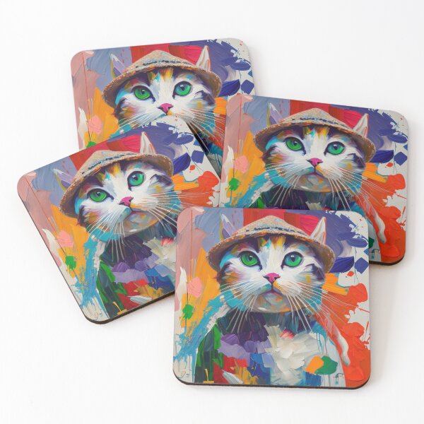 Item preview, Green-eyed elegance: White cat with hat immortalized in oil! designed and sold by FotoworldEdel.
