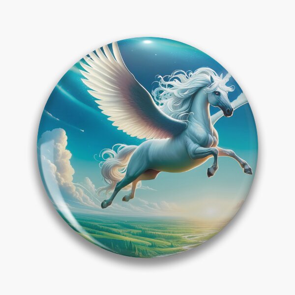Item preview, Mythical unicorn flying over lush landscape painting designed and sold by lozsart.