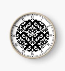 Damask Baroque Pattern White on Black Uhr