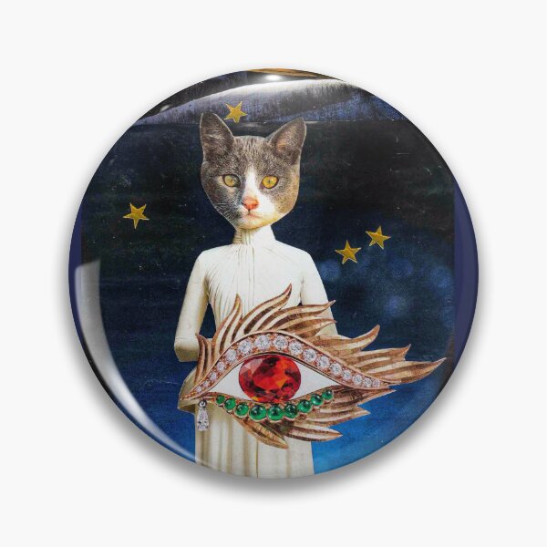 Item preview, Gray Cat with Eye Talisman - 'All-Seeing' designed and sold by Nikki Fortuin Arts & Crafts.
