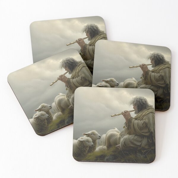Item preview, Shepherd playing flute to sheep in field designed and sold by Artessie.