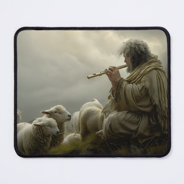 Item preview, Shepherd playing flute to sheep in field designed and sold by Artessie.