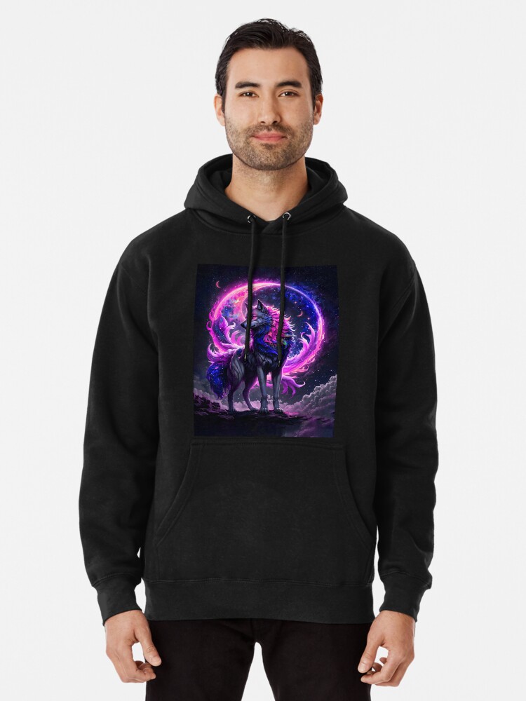 Neon Purple Hoodie Neon Colored Hoodies Wolf Art Moon Galaxy