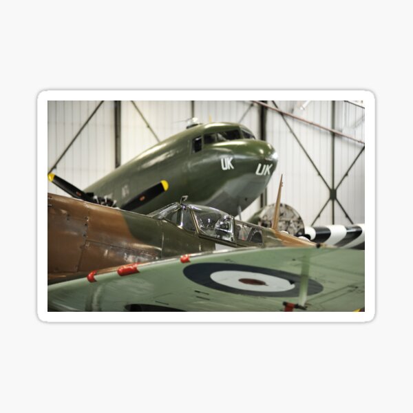 C47 Dakota and Spitfire parked. Sticker