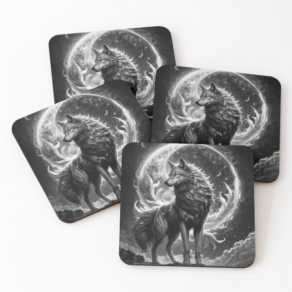 Item preview, Wolf Art Moon Galaxy Black White designed and sold by BeebooDesign.