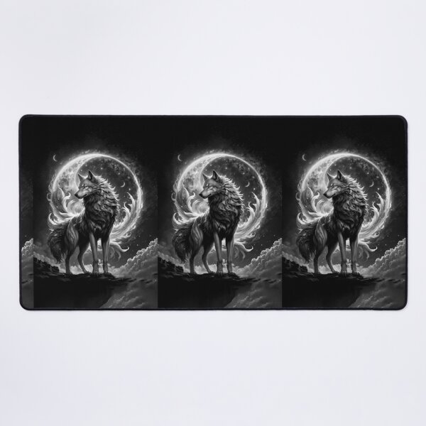 Item preview, Wolf Art Moon Galaxy Black White designed and sold by BeebooDesign.