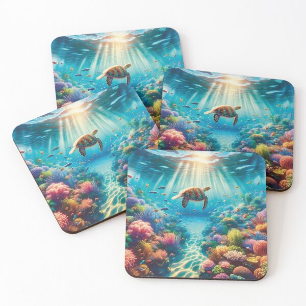 Item preview, Colourful tropical seascape with a sea turtle and sun-rays designed and sold by lozsart.