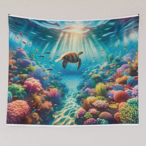 Item preview, Colourful tropical seascape with a sea turtle and sun-rays designed and sold by lozsart.