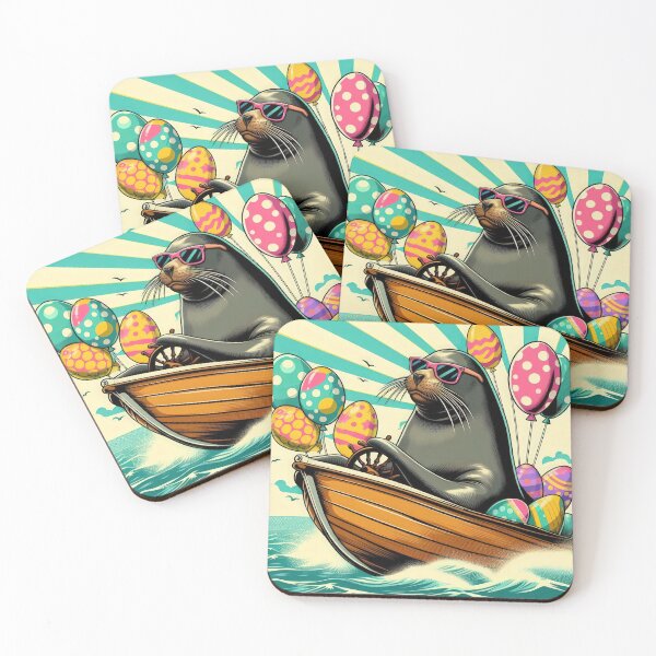 Item preview, seal drives a boat Easter Funny animals designed and sold by Expressions-Sel.