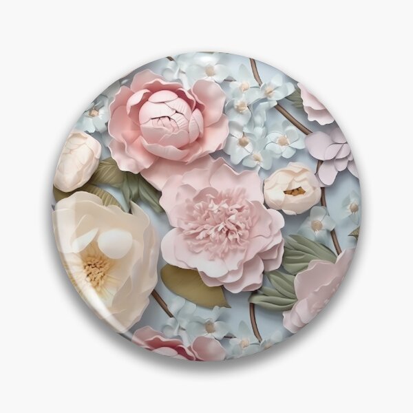 Artikelvorschau, 3D-Blumenmuster in Pastellrosa, Creme und Blau entworfen und verkauft von MargaretFasDes.
