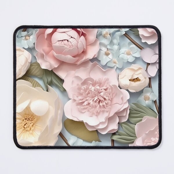 Item preview, 3 D Floral Pattern in Pastel Pink, Creamy and Blue designed and sold by MargaretFasDes.