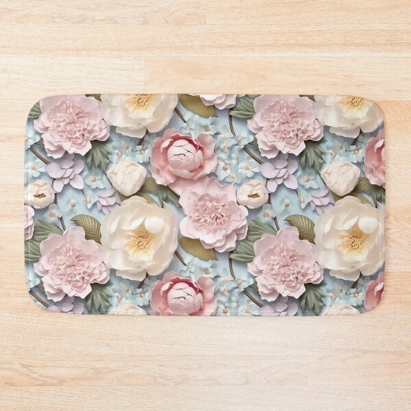 Artikelvorschau, 3D-Blumenmuster in Pastellrosa, Creme und Blau entworfen und verkauft von MargaretFasDes.