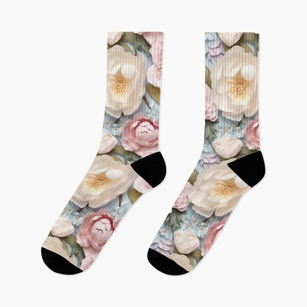 Item preview, 3 D Floral Pattern in Pastel Pink, Creamy and Blue designed and sold by MargaretFasDes.