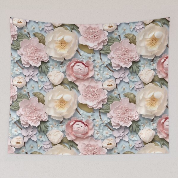 Item preview, 3 D Floral Pattern in Pastel Pink, Creamy and Blue designed and sold by MargaretFasDes.