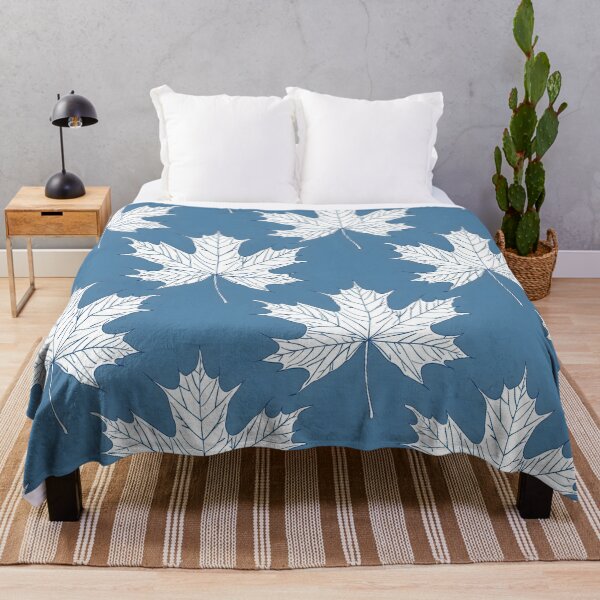 Item preview, Maple leaf white lines cerulean blue background designed and sold by kizenya.