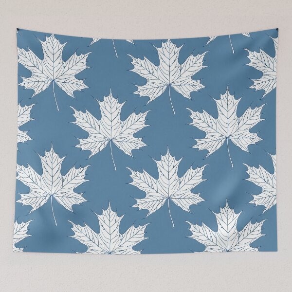 Item preview, Maple leaf white lines cerulean blue background designed and sold by kizenya.