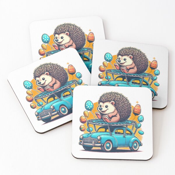 Item preview, hedgehog with car and trampoline Easter Funny animals designed and sold by Expressions-Sel.