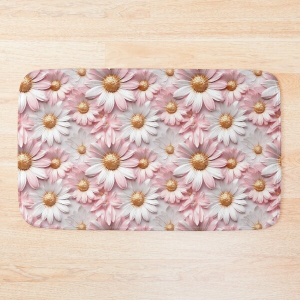 Artikelvorschau, 3D-Blumenmuster. Pastellrosa, Gold und weiße Gänseblümchenblume entworfen und verkauft von MargaretFasDes.