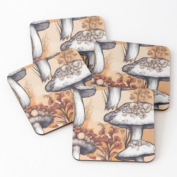 Item preview, Mushroons and flowers in orange and white designed and sold by coguflores.