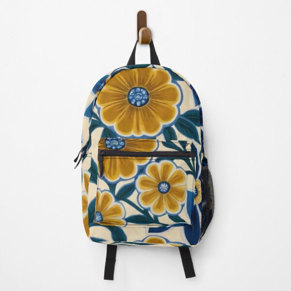 Item preview, RogerPattern - "Golden Dawn Florals: Creamy Canvass with Azure Accent" designed and sold by RogerPattern.
