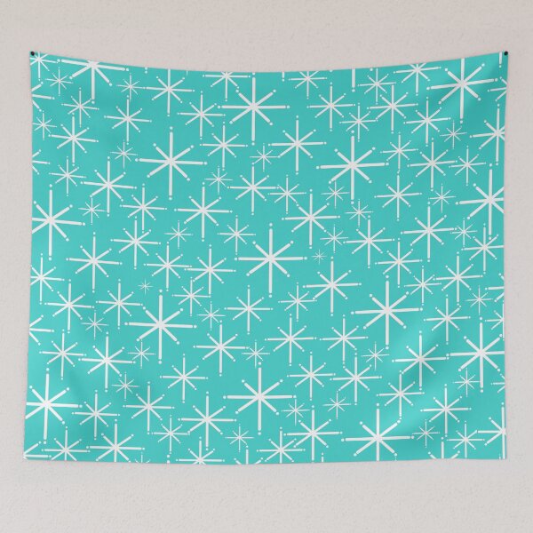 Item preview, Mid Century Modern Twinkling Starburst Pattern in Robins Egg Turquoise Blue and White designed and sold by kierkegaard.