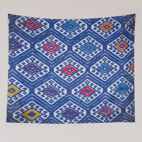 Item preview, Blue embroidered fabric geometric mexican folk at textile designed and sold by T-Mex.