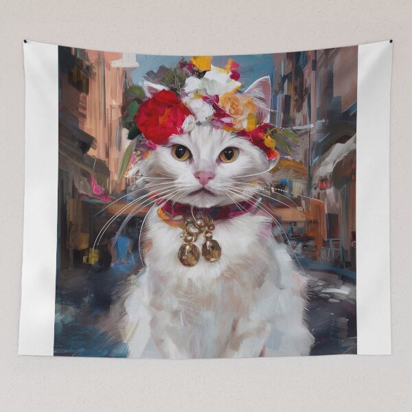 Item preview, Beautiful white cat in city scenery designed and sold by Tajdi.