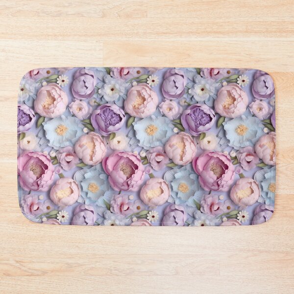 Artikelvorschau, 3D-Blumenmuster in Pastellviolett, Rosa und Blau. Pfingstrosen-Design entworfen und verkauft von MargaretFasDes.