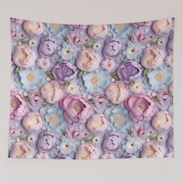 Item preview, 3 D Flower Pattern in Pastel Violet, Pink and Blue. Peonies Design designed and sold by MargaretFasDes.