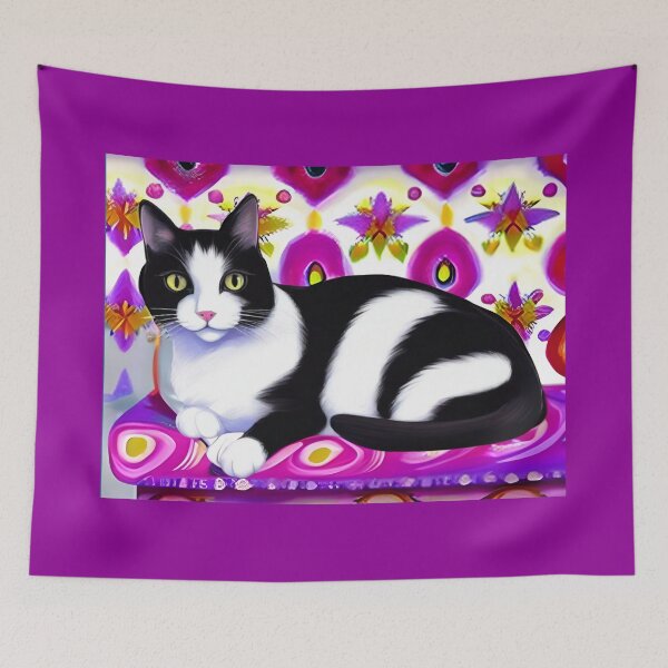 Item preview, Black and White Tuxedo Cat on a Cushion designed and sold by Marymarice.