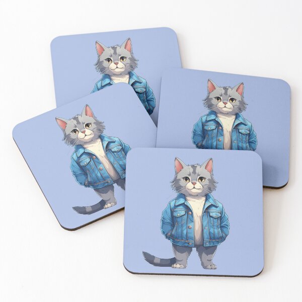 Item preview, Gray cat in Denim jacket designed and sold by PierreAlbijanic.