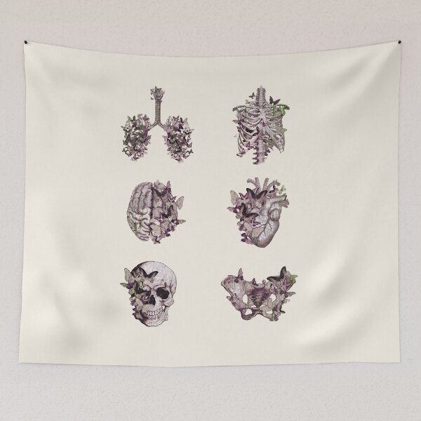 Item preview, Pop grunge Anatomy collection, purple butterflies with Human anatomy, parts of human anatomy, heart, brain, lungs, rib cage, pelvis, skull designed and sold by Collagedream.