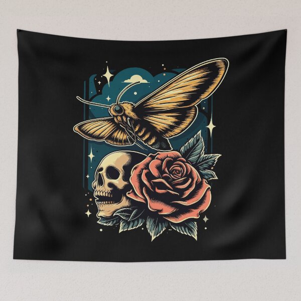 Item preview, Skull moth and rose designed and sold by Emegan Print Art.