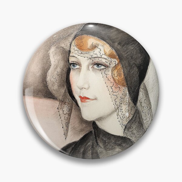 Item preview, Woman wearing a black cloche hat and holding a small white dog | Gerda Wegener designed and sold by LaMadeleine.