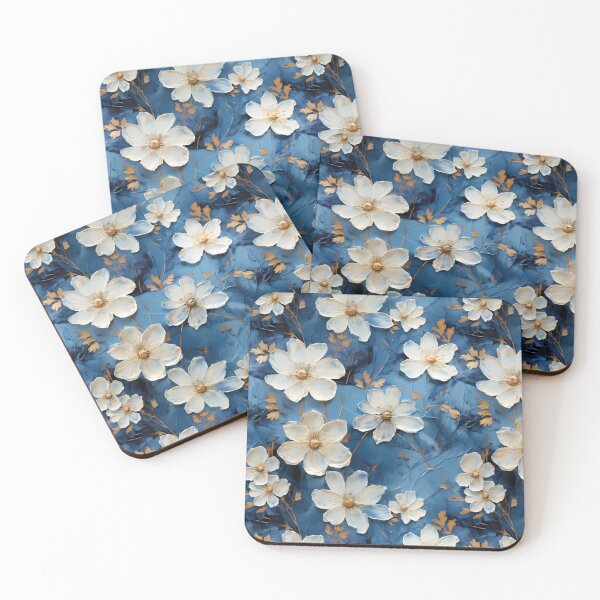 Item preview, Patrón floral 3D en azul, dorado y blanco. designed and sold by MargaretFasDes.