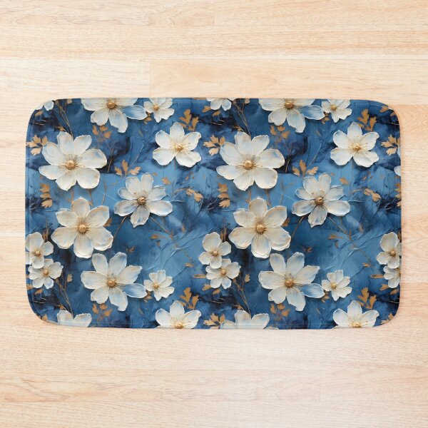 Artikelvorschau, 3D-Blumenmuster in Blau, Gold und Weiß entworfen und verkauft von MargaretFasDes.