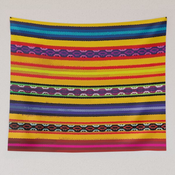 Item preview, Yellow maximalist decor mexican rebozo fabric vibrant folk art designed and sold by T-Mex.