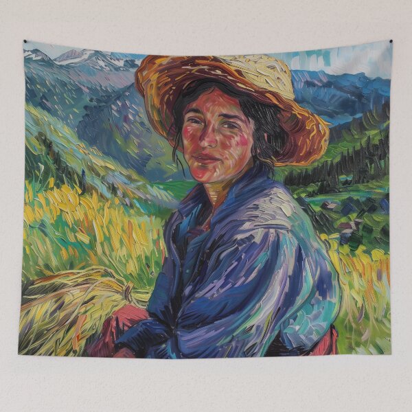Item preview, Andorran woman | Painting in the style of Vincent van Gogh designed and sold by ComicsFactory.