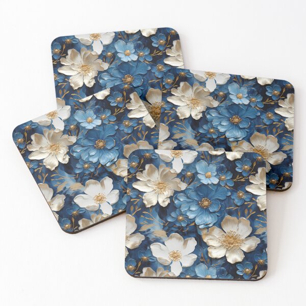 Item preview, Patrón floral 3D en dorado, blanco y azul. designed and sold by MargaretFasDes.