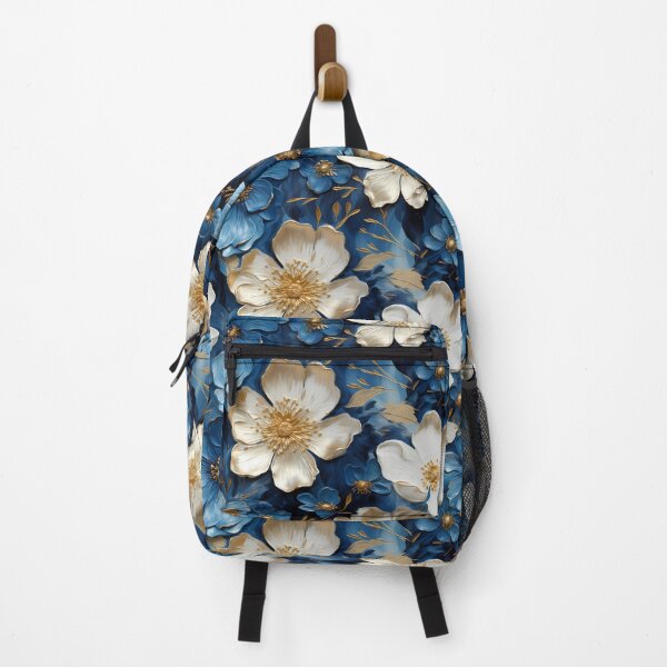 Item preview, 3 D Floral Pattern in Golden, White and Blue designed and sold by MargaretFasDes.