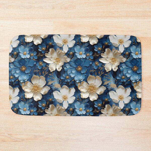 Artikelvorschau, 3D-Blumenmuster in Gold, Weiß und Blau entworfen und verkauft von MargaretFasDes.