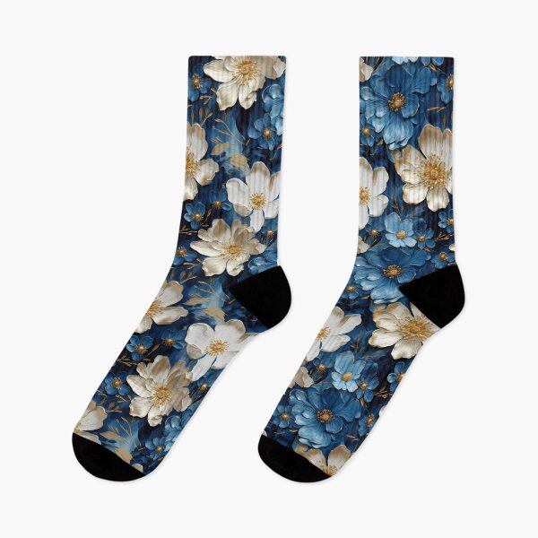 Item preview, 3 D Floral Pattern in Golden, White and Blue designed and sold by MargaretFasDes.