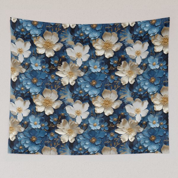 Item preview, 3 D Floral Pattern in Golden, White and Blue designed and sold by MargaretFasDes.