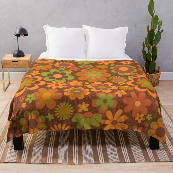 Item preview, 70s Joyride Brown And Green Flower Pattern designed and sold by retrobliss70s.