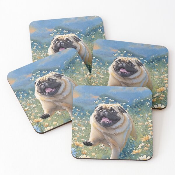 Item preview, Pug running in field of flowers designed and sold by AlyCastelluccio.